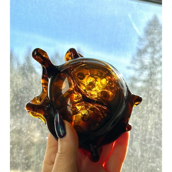 Hand Blown Caramel Amber Glass Turtle Tortoise Paperweight Figurine Art Piece - Picture 6 of 13
